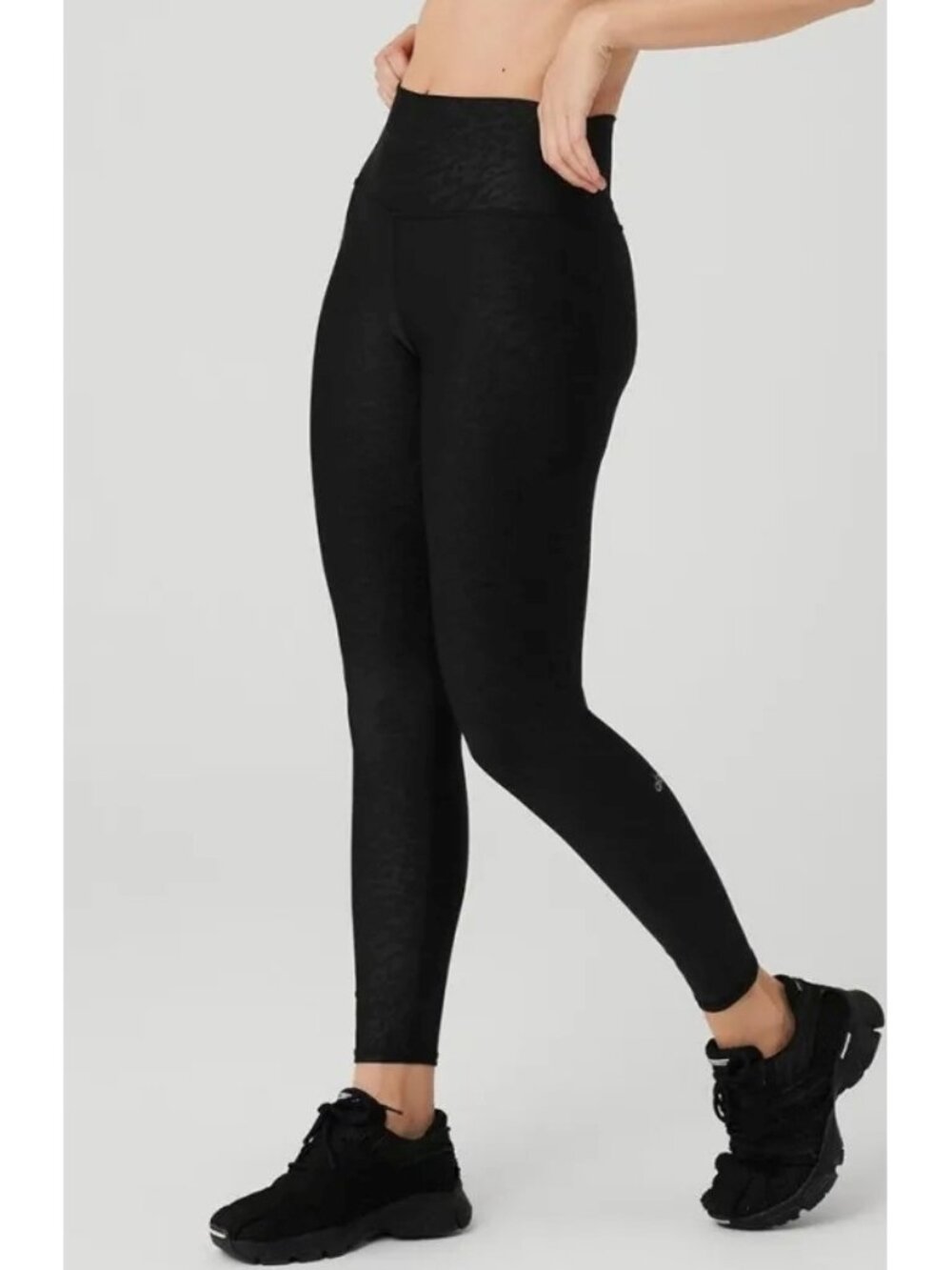 Alo Airlift High-Waist Leopard Debossed Leggings Black Hi-Rise Waisted Tights M
